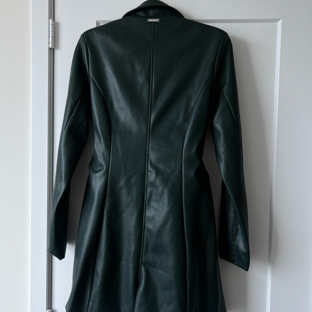 Manière De voir Dark Green Vegan Leather Coat